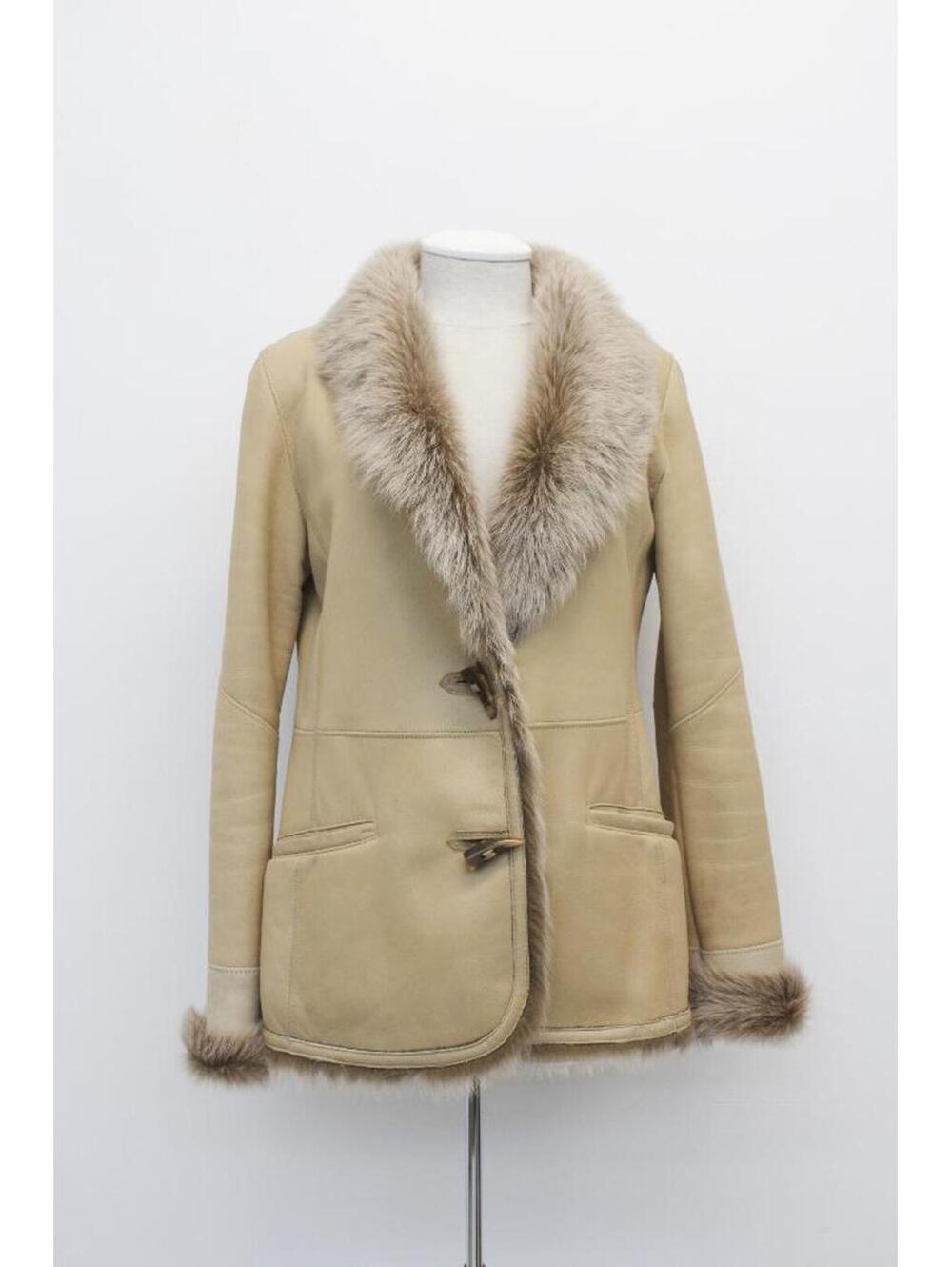 Mint Beige Sheepskin Shearling Lamb Fur Coat Jacket Women Woman Size 2-4 Petite